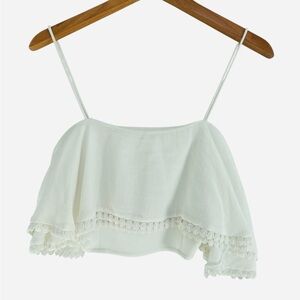 Lovers + Friends White Lace Trim Crop Top